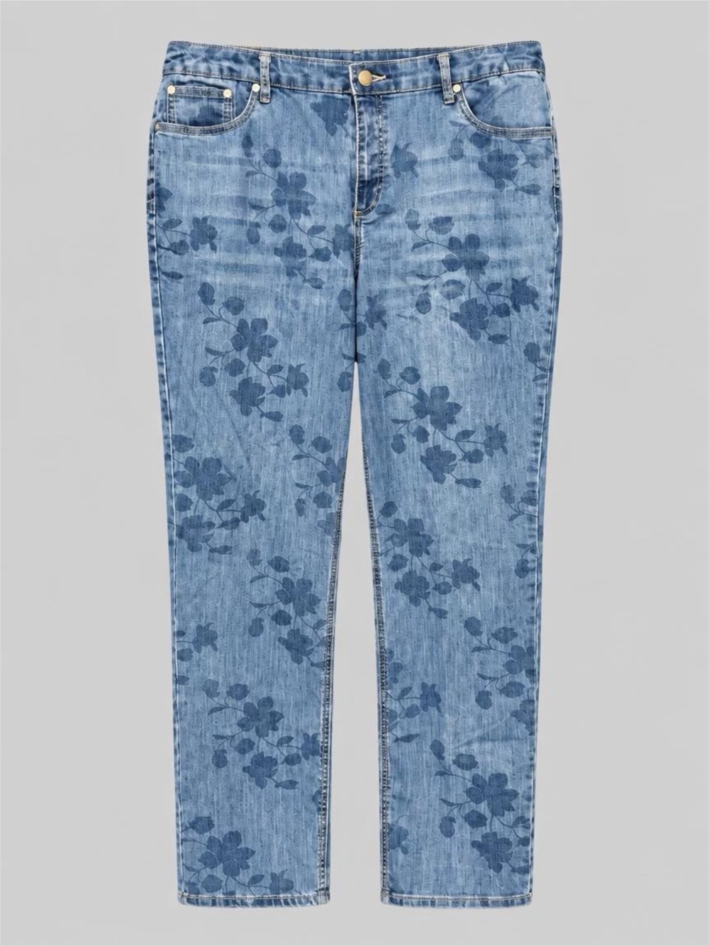 Christopher & Banks Blue Floral Straight-Leg Jeans - 16